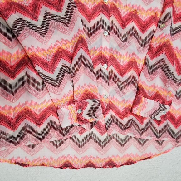 New Directions lightweight polyester button down longsleeved blouse top colorful - Picture 7 of 16